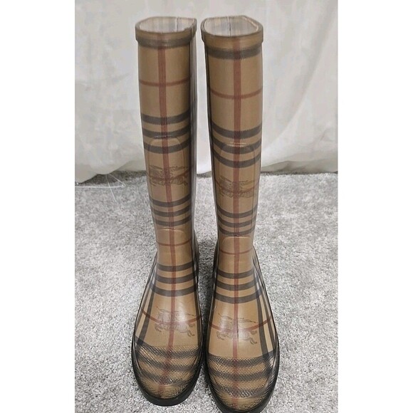 Burberry Haymarket Nova Check Plaid Rain Boots Rubber Brown Women’s Size US 5 - Picture 7 of 14